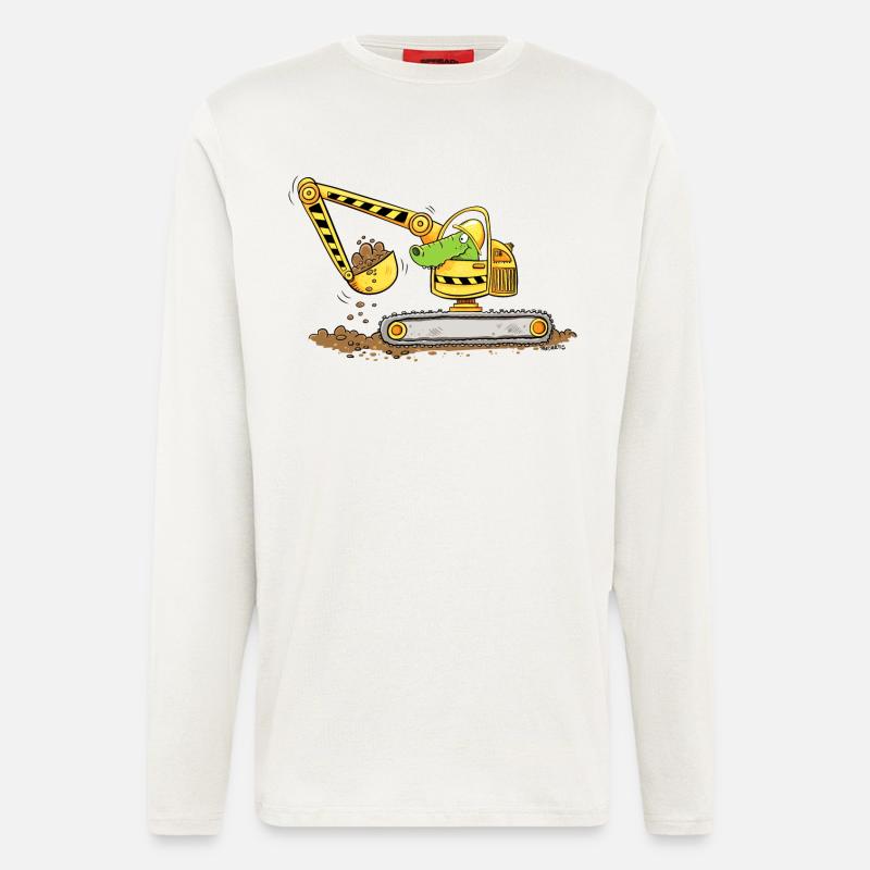 Bagger Mit Krokodil Baustelle Baggerfahrer Jungen - Langarmshirt - made by SPREAD  - OFF WHITE
