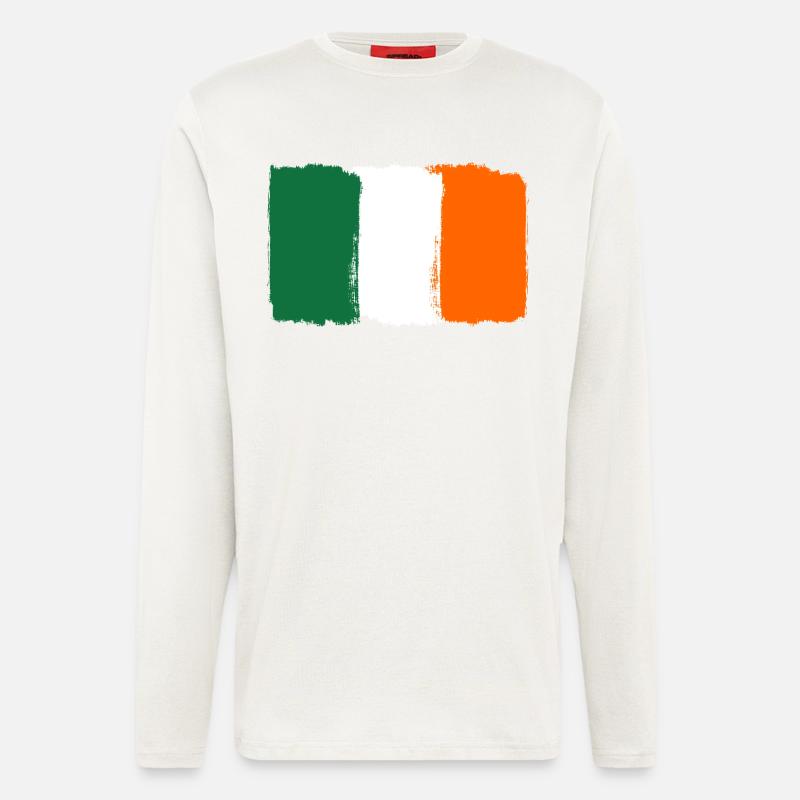 Drapeau de l’Irlande utilisé look - Manches longues bio décontracté fabriqué en UE - OFF WHITE