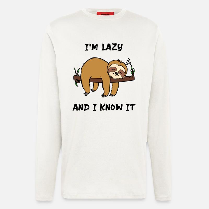 Sloth Lazy Animal Sleeping Statement Jungle - Manches longues bio décontracté fabriqué en UE - OFF WHITE