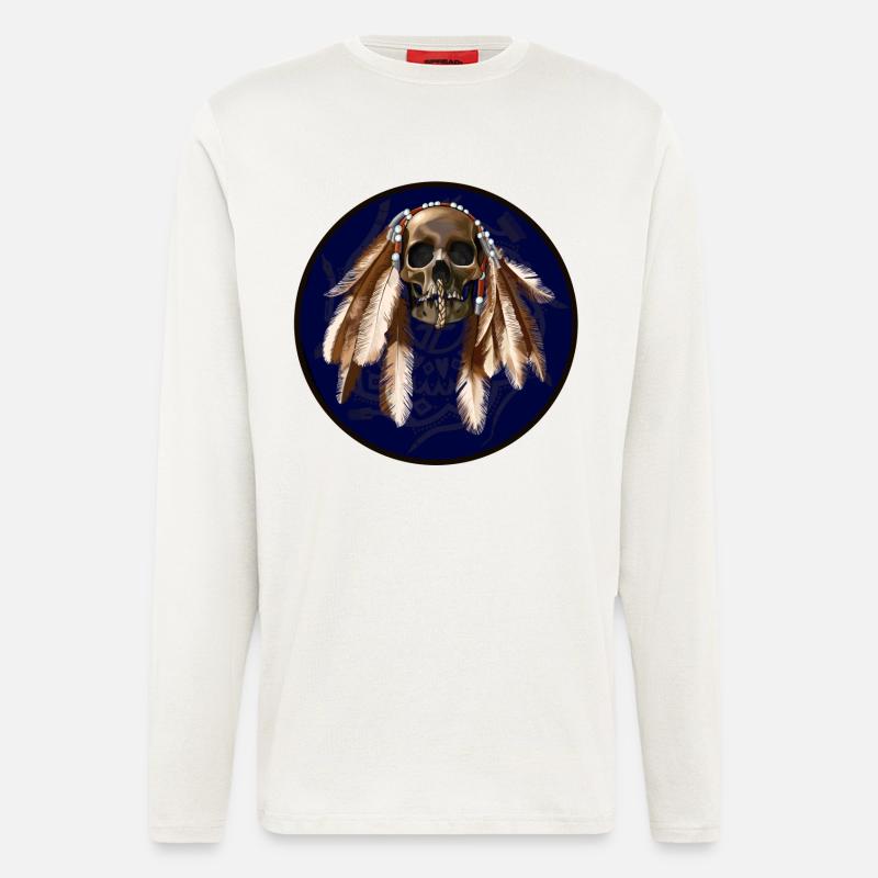 scull with feathers around - Longsleeve - made by SPREAD  - OFF WHITE