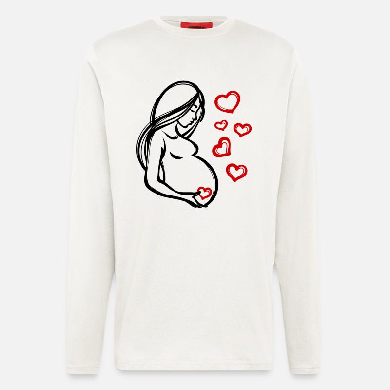 Coeur Grossesse Bébé Ventre Déclaration Enceinte - Manches longues bio décontracté fabriqué en UE - OFF WHITE