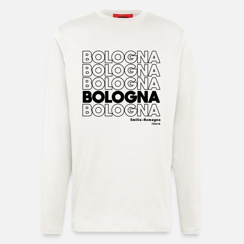 Design de lettrage de Bologne Émilie-Romagne - Manches longues bio décontracté fabriqué en UE - OFF WHITE