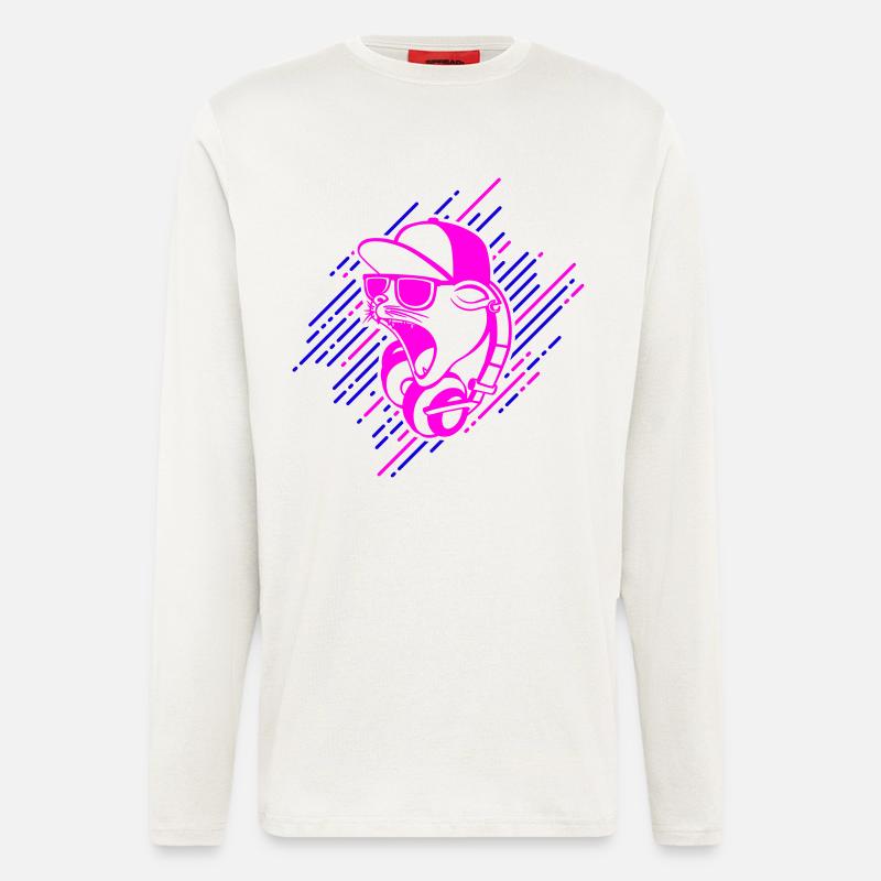 Coole Katze mit Kopfhörern - Langarmshirt - made by SPREAD  - OFF WHITE