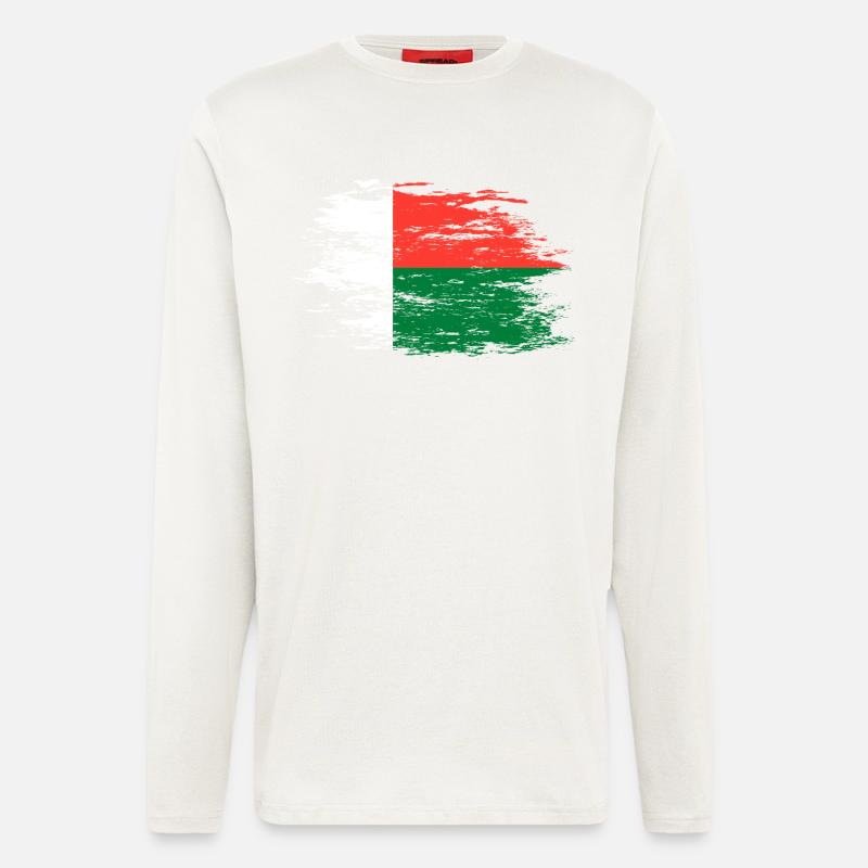 Drapeau de Madagascar utilisé - Manches longues bio décontracté fabriqué en UE - OFF WHITE