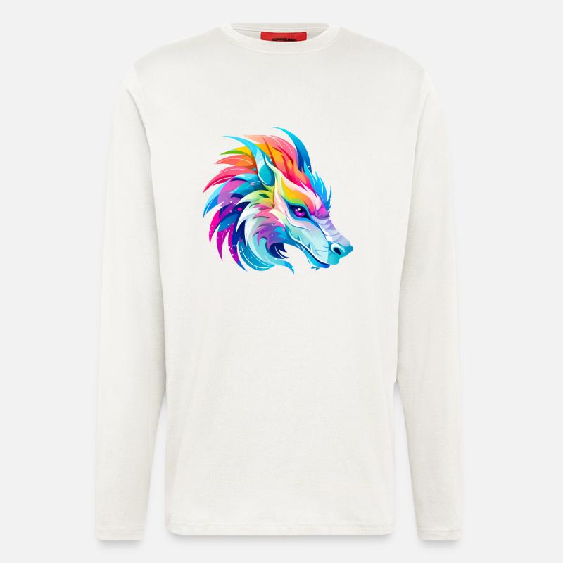 Regenbogen Drache Kopf - Langarmshirt - made by SPREAD  - OFF WHITE
