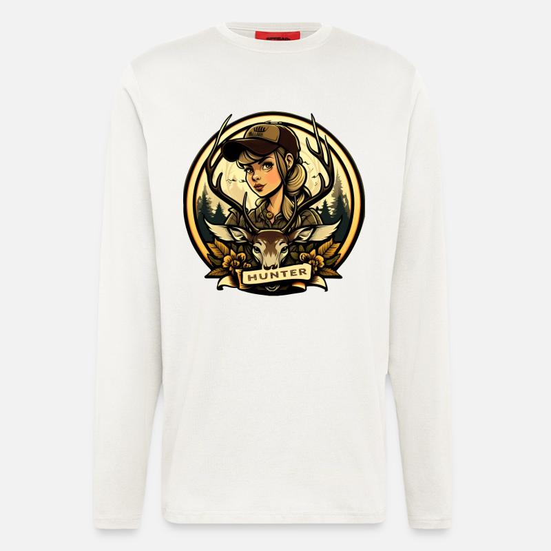 Jägerin mit Hirschkopf - Langarmshirt - made by SPREAD  - OFF WHITE
