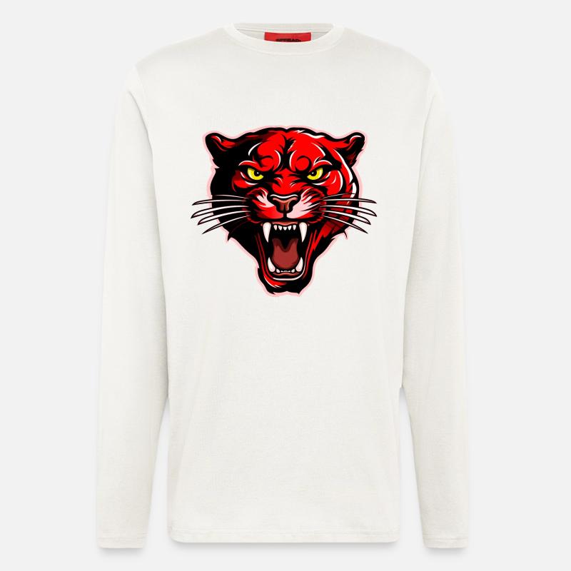 Panther Kopf Rot - Langarmshirt - made by SPREAD  - OFF WHITE