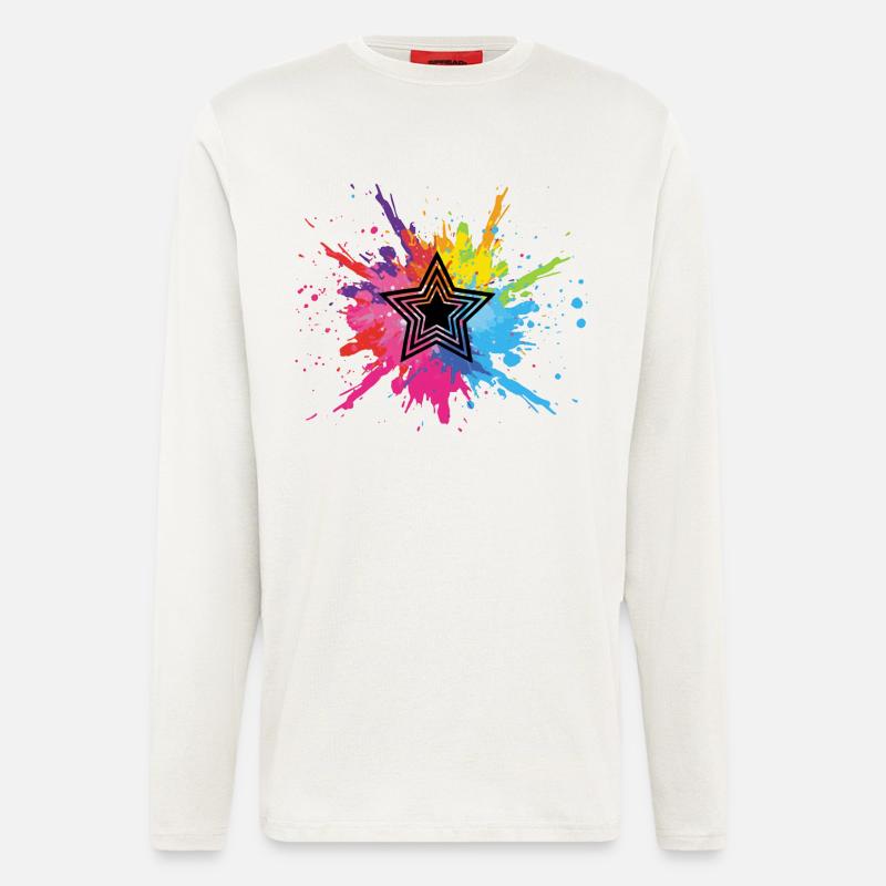 Schwarzer Stern und mehrfarbige Explosion - Langarmshirt - made by SPREAD  - OFF WHITE