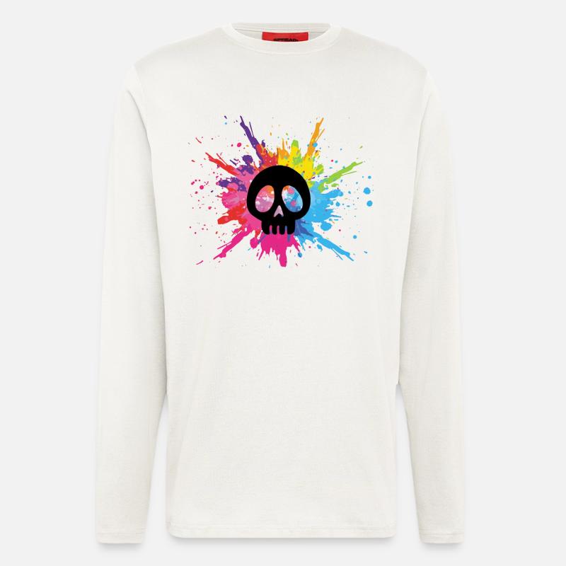 Schwarzer Schädel und mehrfarbige Explosion - Langarmshirt - made by SPREAD  - OFF WHITE