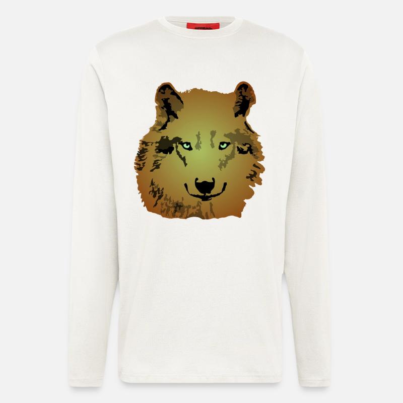 Tierisch Wolf braun grüne Augen - Langarmshirt - made by SPREAD  - OFF WHITE