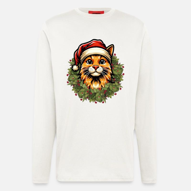 Christmas Cat with Hat - Festive Design - Longsleeve - made by SPREAD  - OFF WHITE