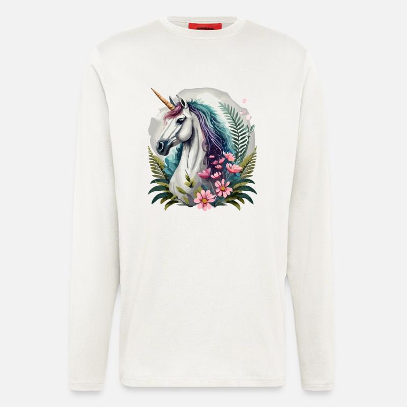 Wunderschönes Einhorn mit Blumen - Langarmshirt - made by SPREAD - OFF WHITE