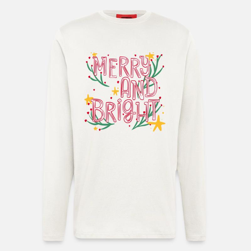 Merry and Bright Festive Script - Manches longues bio décontracté fabriqué en UE - OFF WHITE