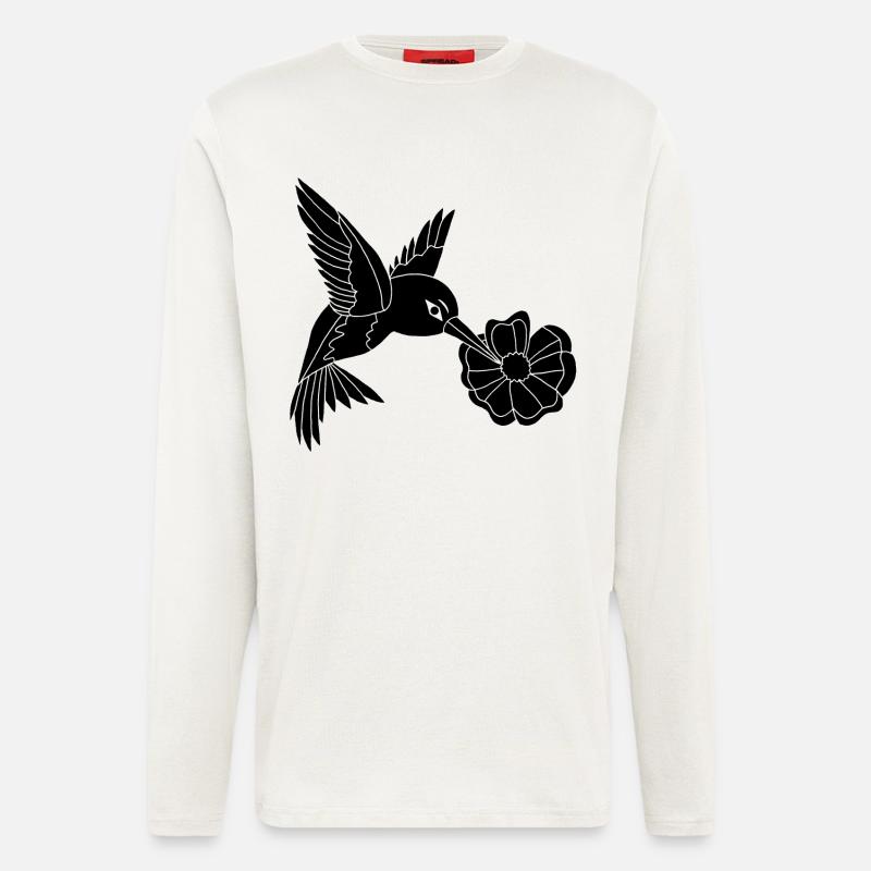 Schwarzer Vogel auf Nahrungssuche - Langarmshirt - made by SPREAD - OFF WHITE