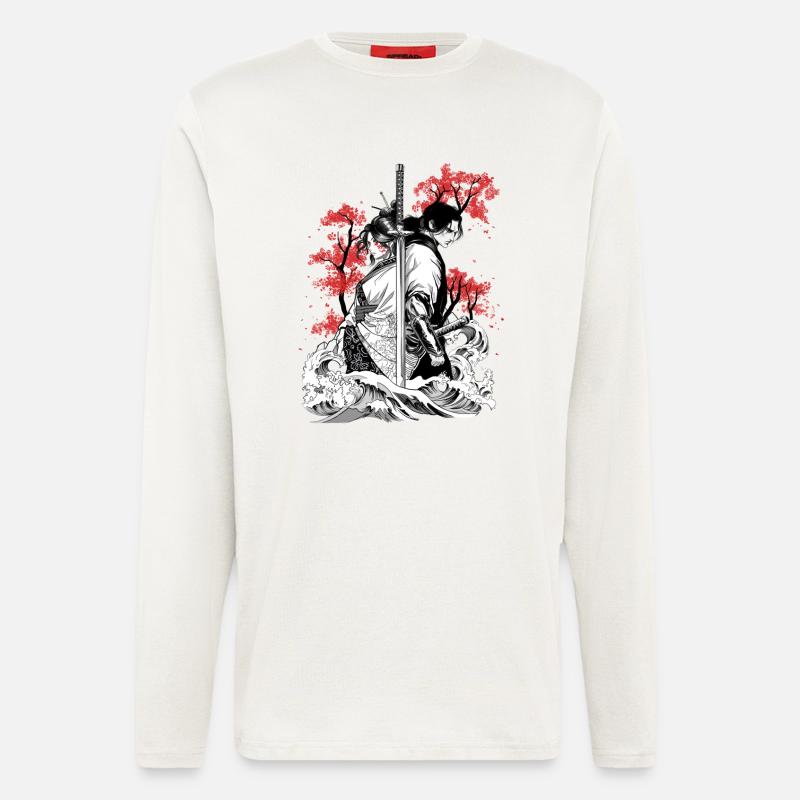 Âmes de samouraï entrelacées - Manches longues bio décontracté fabriqué en UE - OFF WHITE