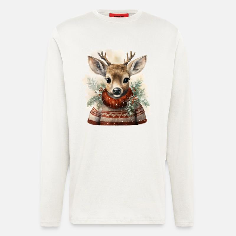 Hirsch im Winterpullover - Langarmshirt - made by SPREAD  - OFF WHITE