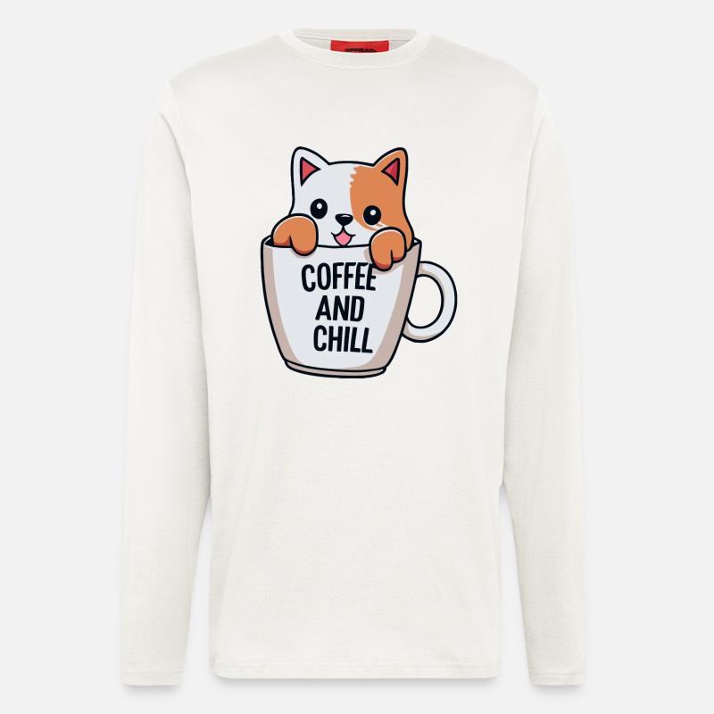 Cute Cat in Coffee Mug Design - Longsleeve - made by SPREAD  - OFF WHITE