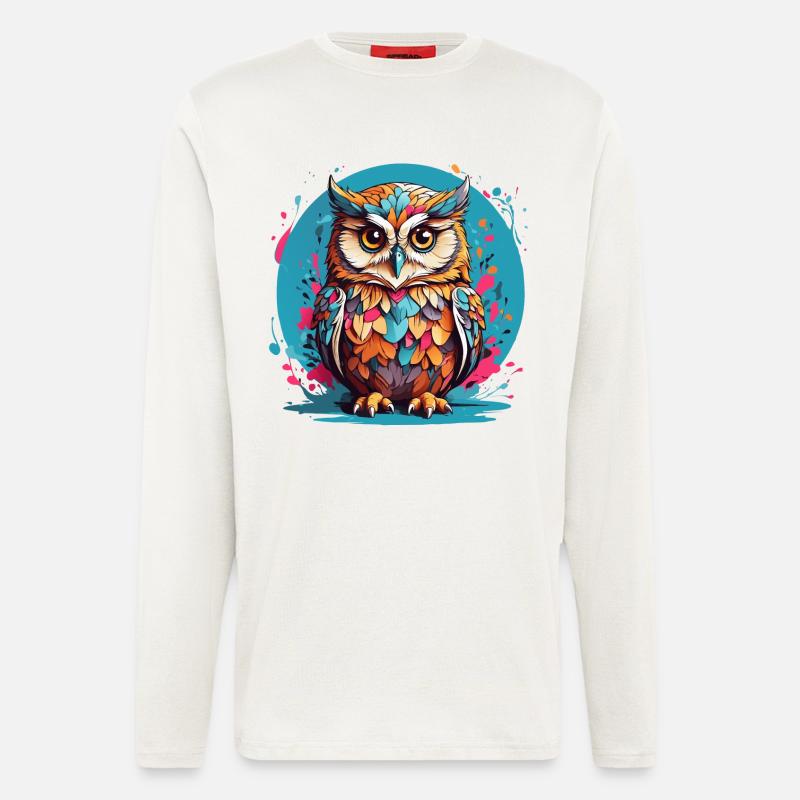 Liebenswerte Eule auf Farbklecksen - Langarmshirt - made by SPREAD  - OFF WHITE