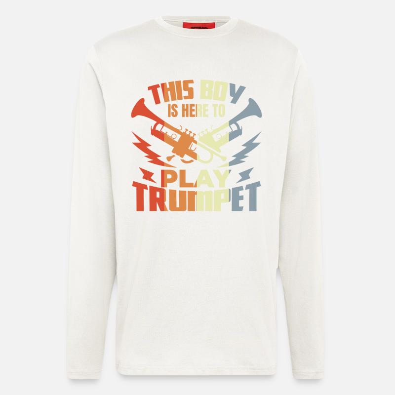 Junge der Trompete spielt - Langarmshirt - made by SPREAD  - OFF WHITE