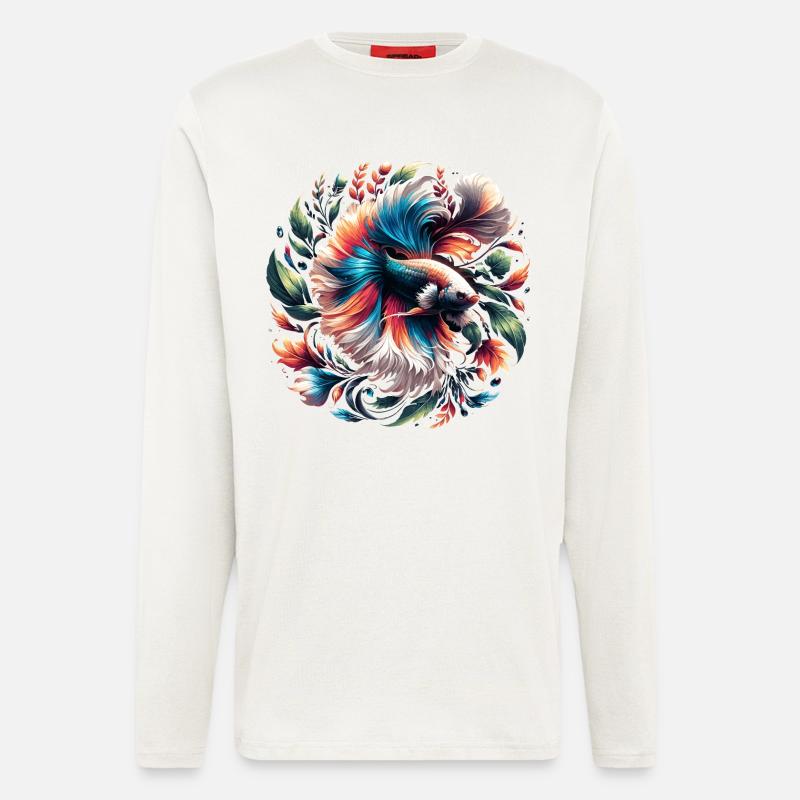 Betta siamois, Betta splendens, Bettafan - Manches longues bio décontracté fabriqué en UE - OFF WHITE