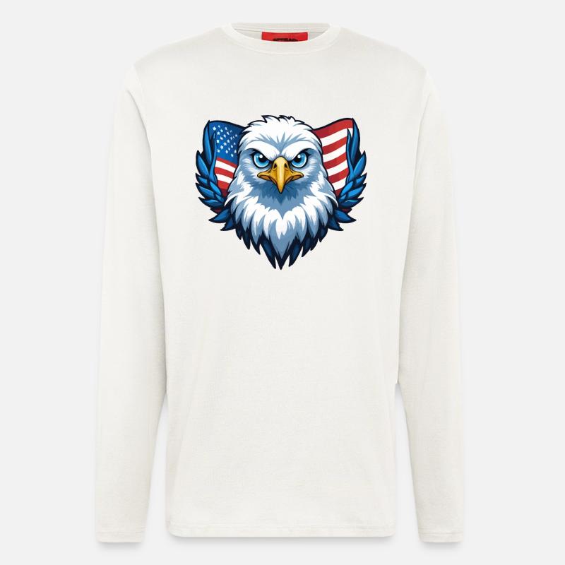 Drapeau des États-Unis Eagle Wings - Manches longues bio décontracté fabriqué en UE - OFF WHITE