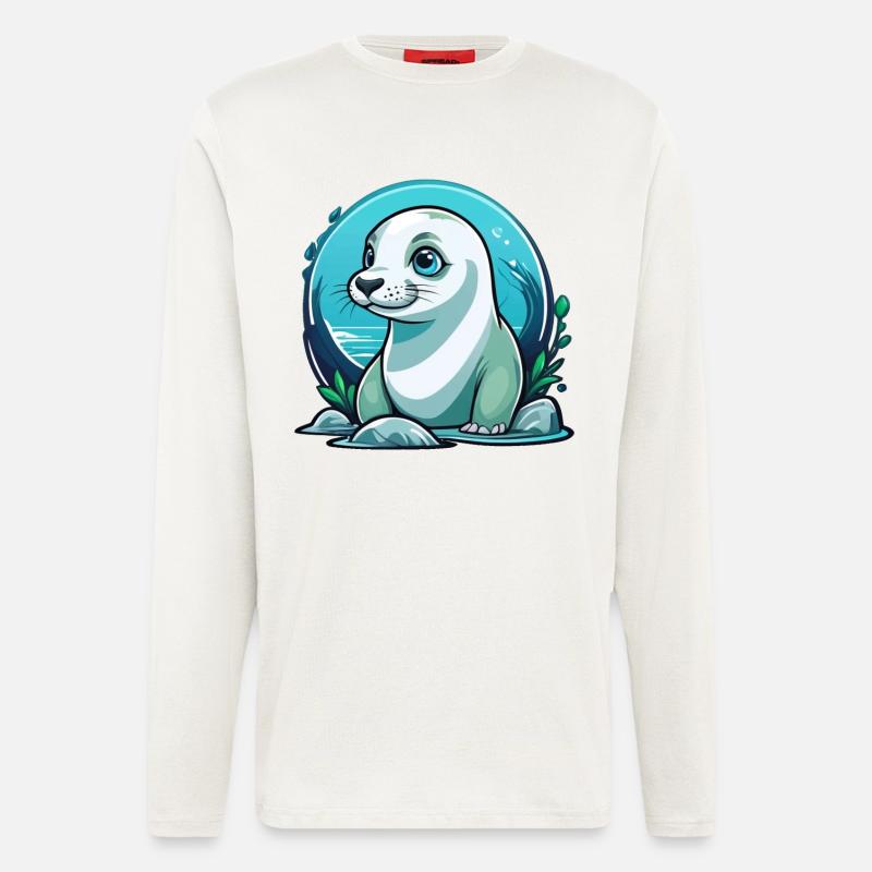 Junge Robbe auf Entdeckertour - Langarmshirt - made by SPREAD - OFF WHITE