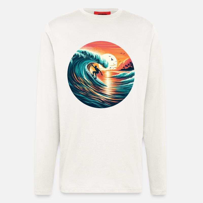 Surfeur au coucher du soleil - Manches longues bio décontracté fabriqué en UE - OFF WHITE