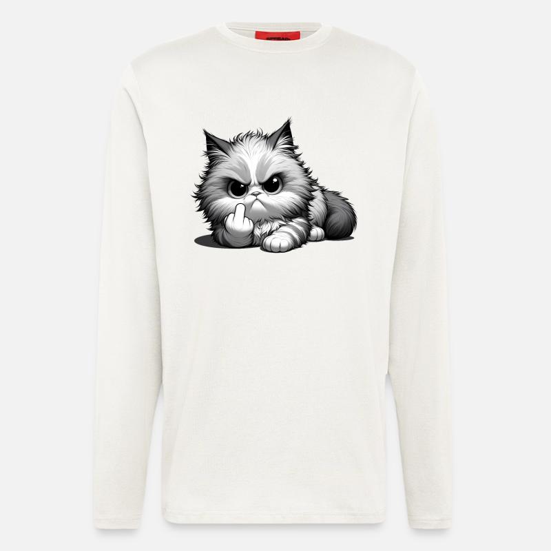 Grumpy Katze mit frechem Mittelfinger - Langarmshirt - made by SPREAD  - OFF WHITE