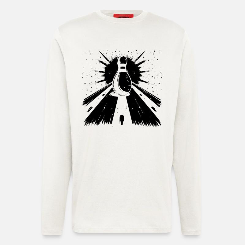 Graphique de quille de bowling - Manches longues bio décontracté fabriqué en UE - OFF WHITE