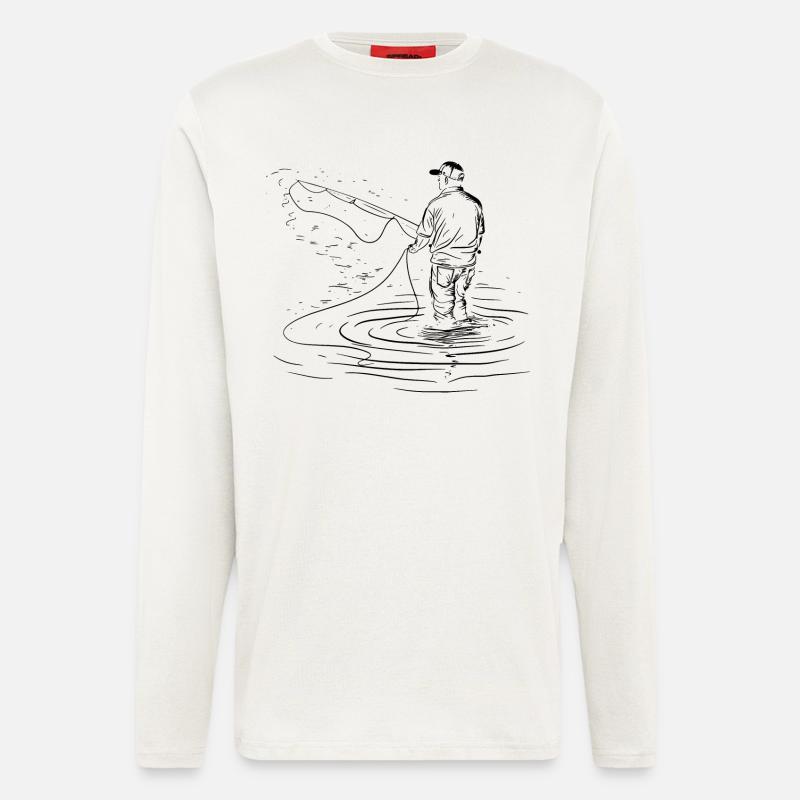 Angeln Zeichnung - Langarmshirt - made by SPREAD  - OFF WHITE