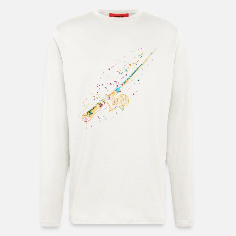 Graffiti de canne à pêche - Manches longues bio décontracté fabriqué en UE - OFF WHITE
