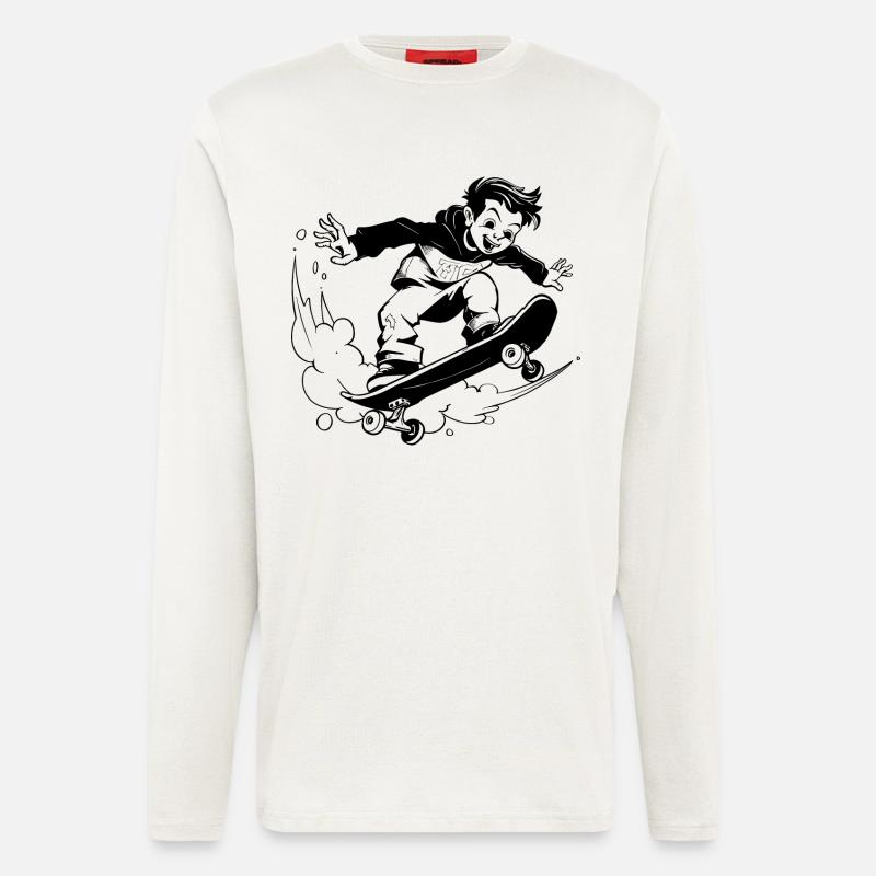 Cartoon Skateboarding Junge - Langarmshirt - made by SPREAD  - OFF WHITE