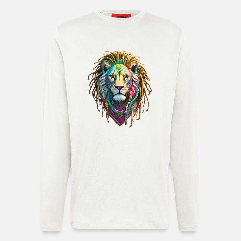 Bunte Afro Löwen und kunstvolle Dreadlocks - Langarmshirt - made by SPREAD  - OFF WHITE