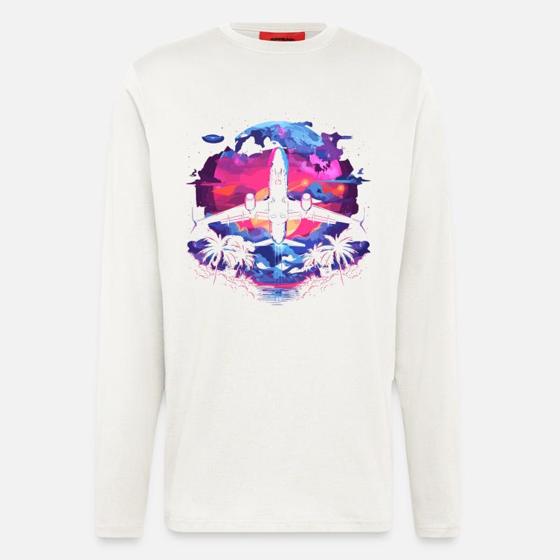 Retro Flugzeug Retrowave - Langarmshirt - made by SPREAD - OFF WHITE