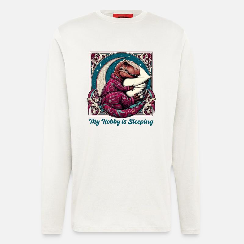 T-Rex Sleeping Hobby Cadeau - Manches longues bio décontracté fabriqué en UE - OFF WHITE