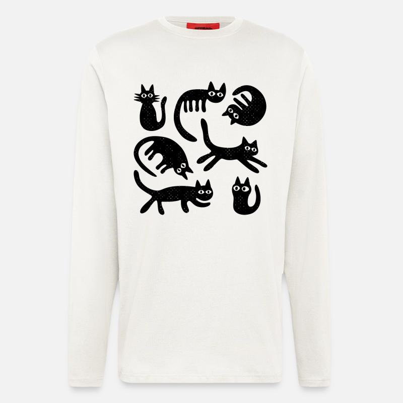 Sieben Glückskatzen L Schwarz - Langarmshirt - made by SPREAD - OFF WHITE