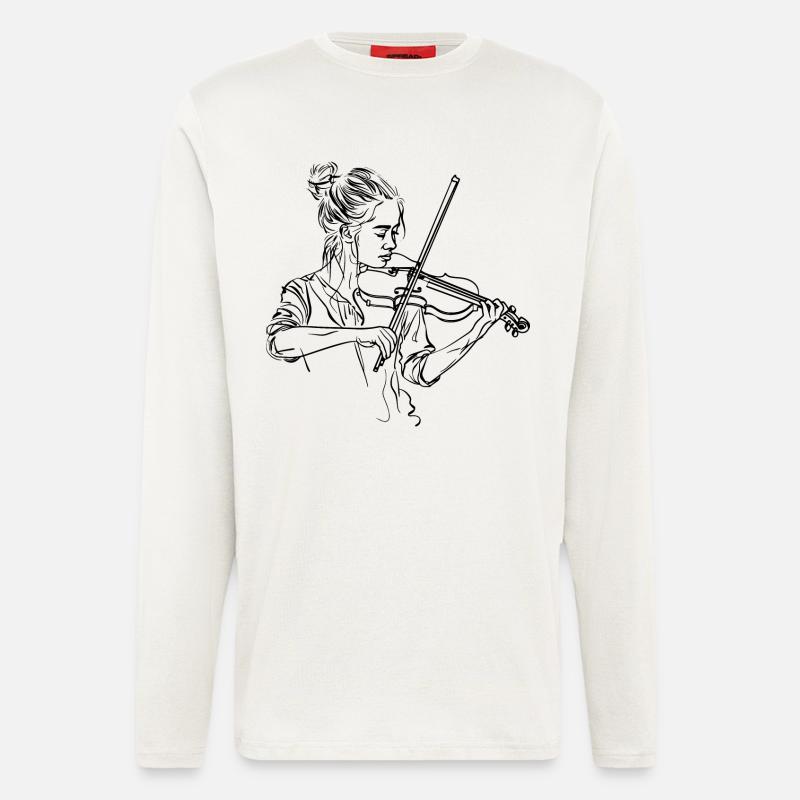 Geige Mädchen Zeichnung - Langarmshirt - made by SPREAD  - OFF WHITE