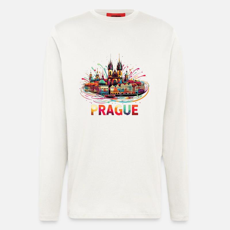 Prague Capitale République tchèque Cadeau - Manches longues bio décontracté fabriqué en UE - OFF WHITE