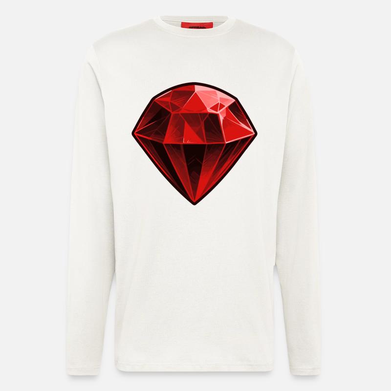 kostbarer Roter Rubin Edelstein - Langarmshirt - made by SPREAD  - OFF WHITE