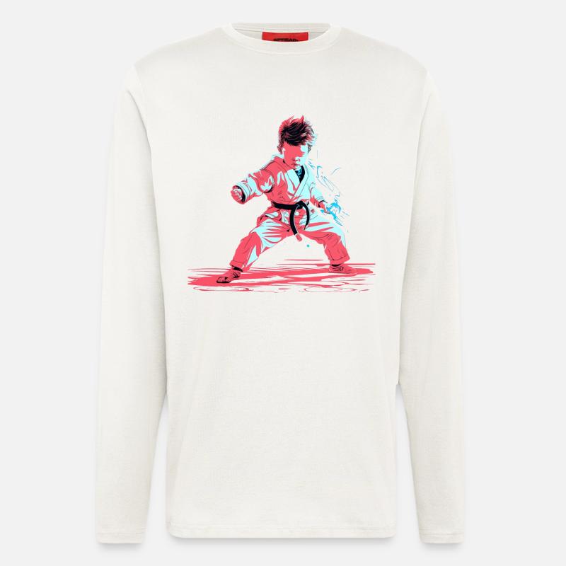 Karaté Garçon Synthwave - Manches longues bio décontracté fabriqué en UE - OFF WHITE