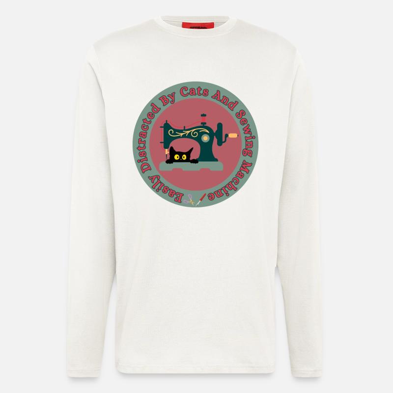 Cat at Sewing Machine Retro - Longsleeve - made by SPREAD - OFF WHITE