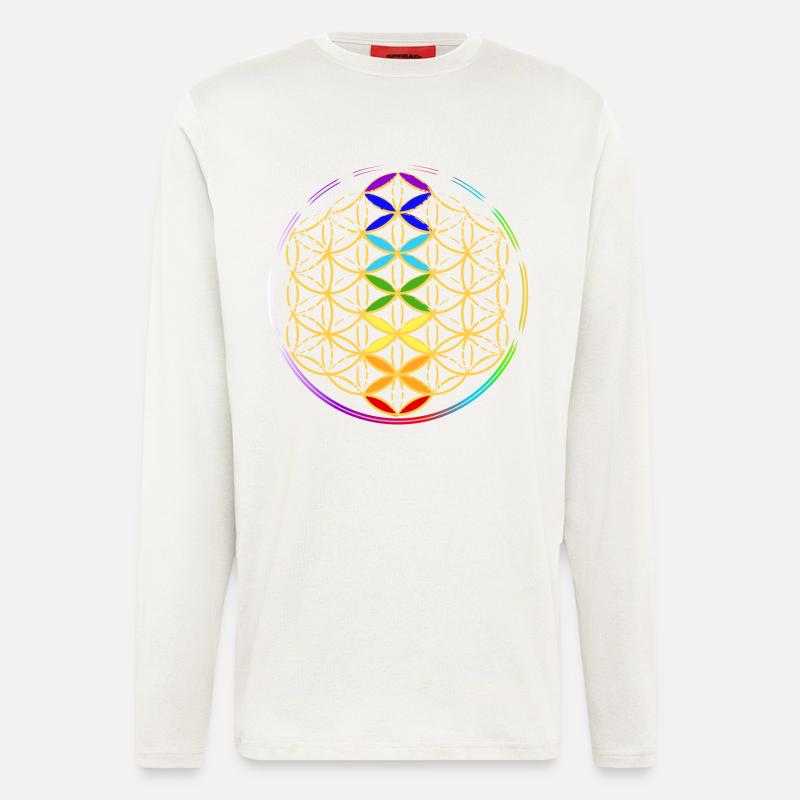 Lebensblume mit den Chakren - Langarmshirt - made by SPREAD  - OFF WHITE