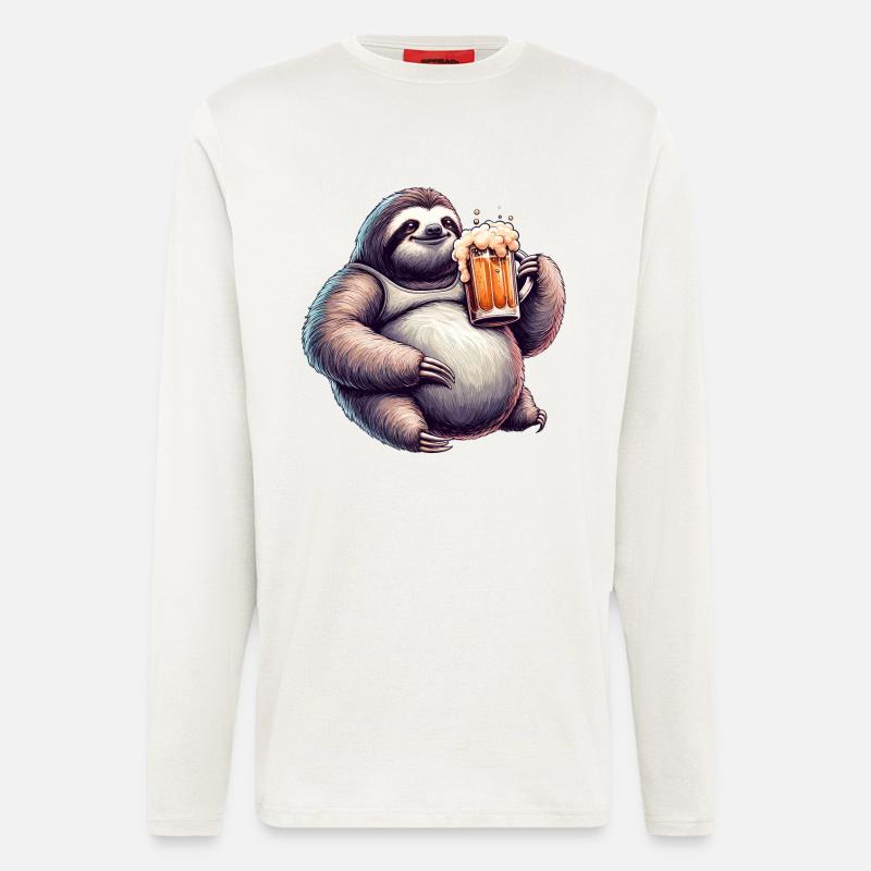 Dad Bod Bierbauch Bier Faultier Geschenk - Langarmshirt - made by SPREAD  - OFF WHITE