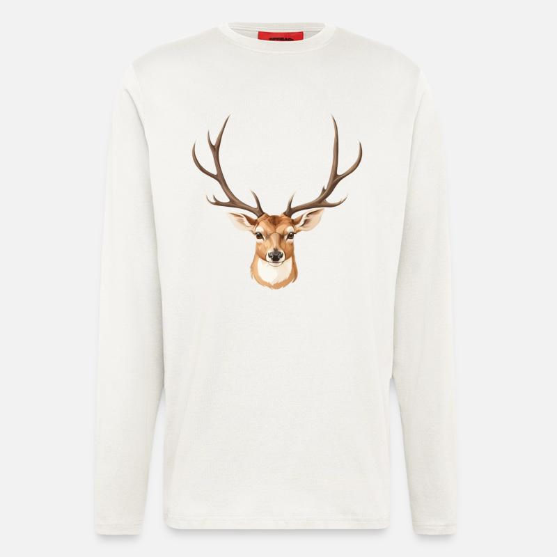 Tête de cerf mignonne - Manches longues bio décontracté fabriqué en UE - OFF WHITE