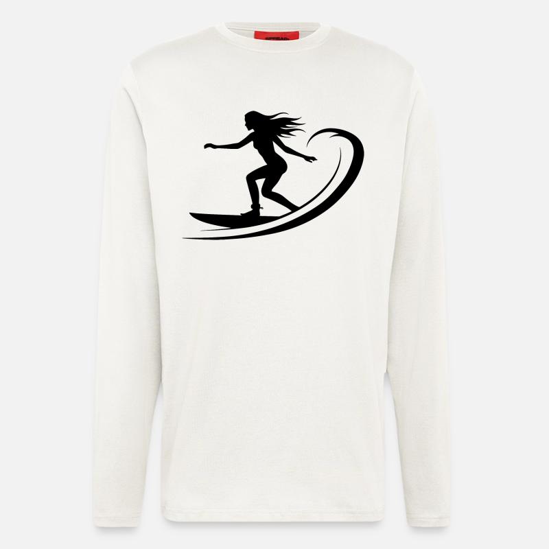 Surfen Mädchen Zeichnung - Langarmshirt - made by SPREAD  - OFF WHITE