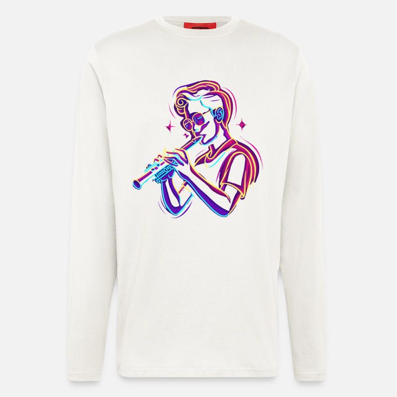 Flöte Junge Grafik Synthwave - Langarmshirt - made by SPREAD  - OFF WHITE