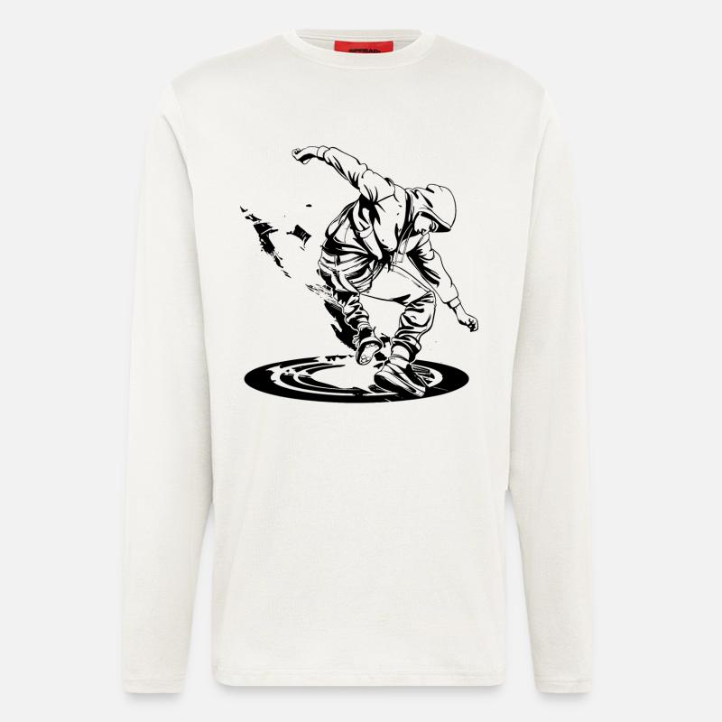 Dessin de breakdancer - Manches longues bio décontracté fabriqué en UE - OFF WHITE