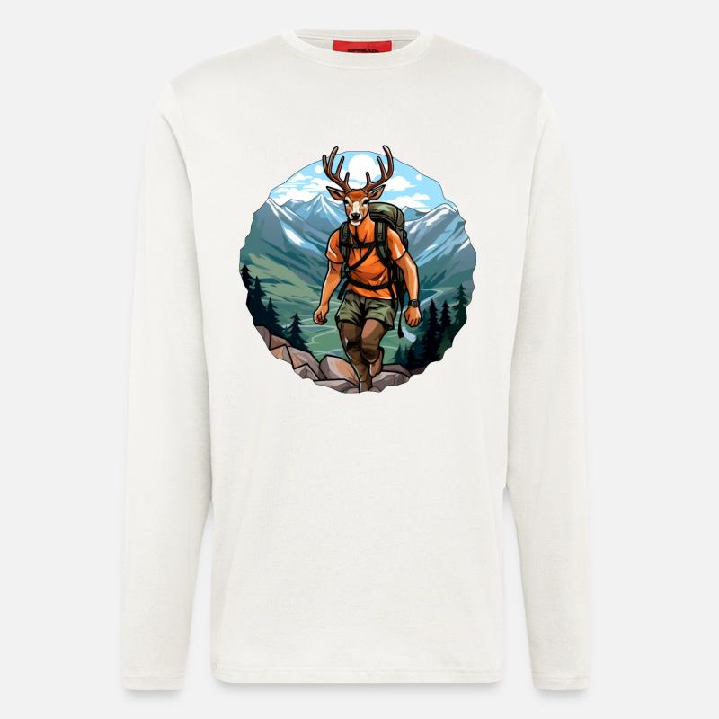 Hirsche Wandern / Bergsteiger Hirsch - Langarmshirt - made by SPREAD  - OFF WHITE