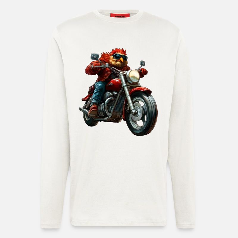 Hühner Motorrad - Langarmshirt - made by SPREAD  - OFF WHITE