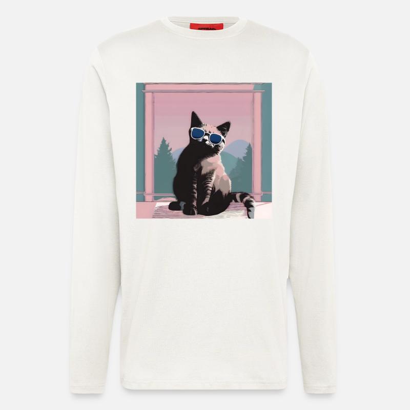 Katz im Retro-Sommerlook - Langarmshirt - made by SPREAD  - OFF WHITE